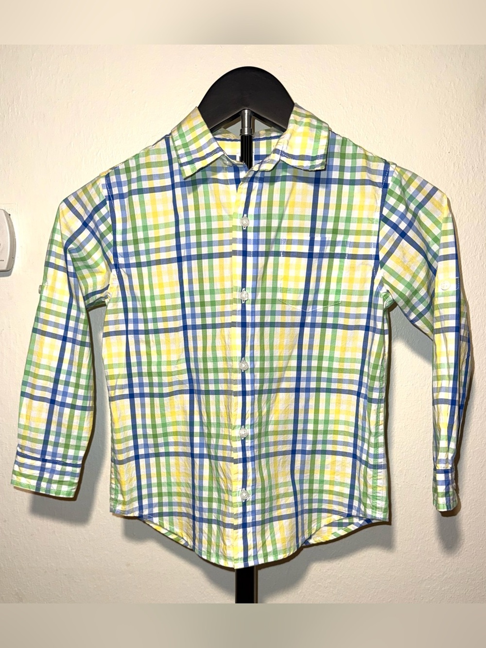 Janie and Jack Boys Plaid Button Down Long Sleeve Shirt, size 5